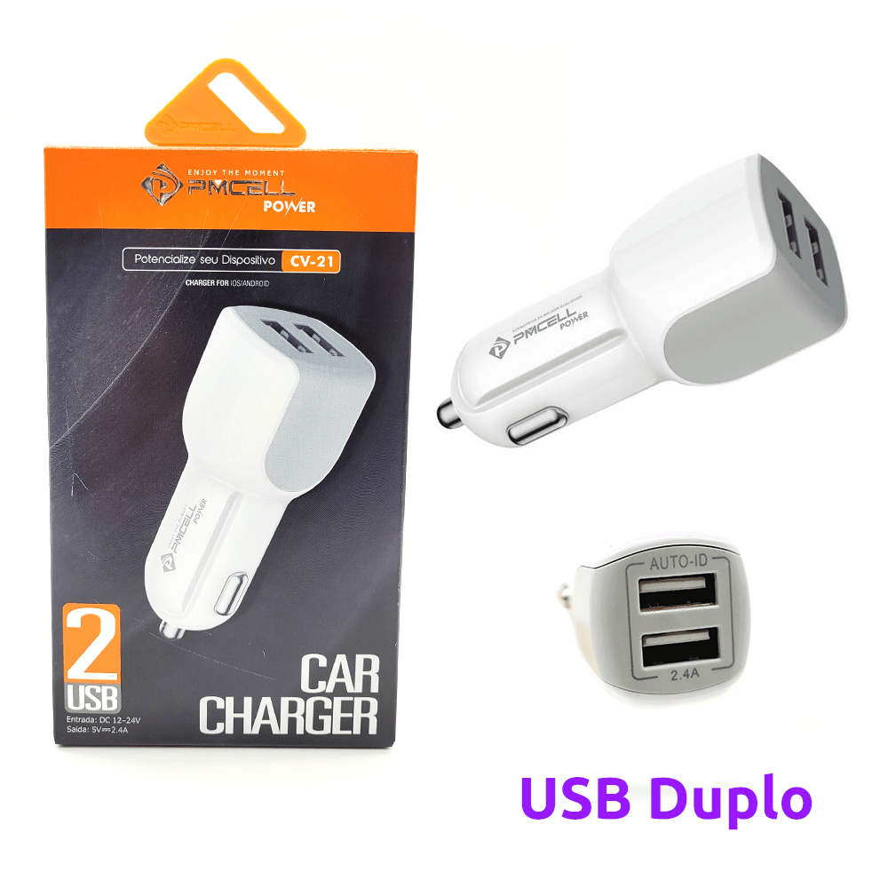 CARREGADOR VEICULAR PMCELL CAR CHAGER 2 USB 5V 2.4A CV-21