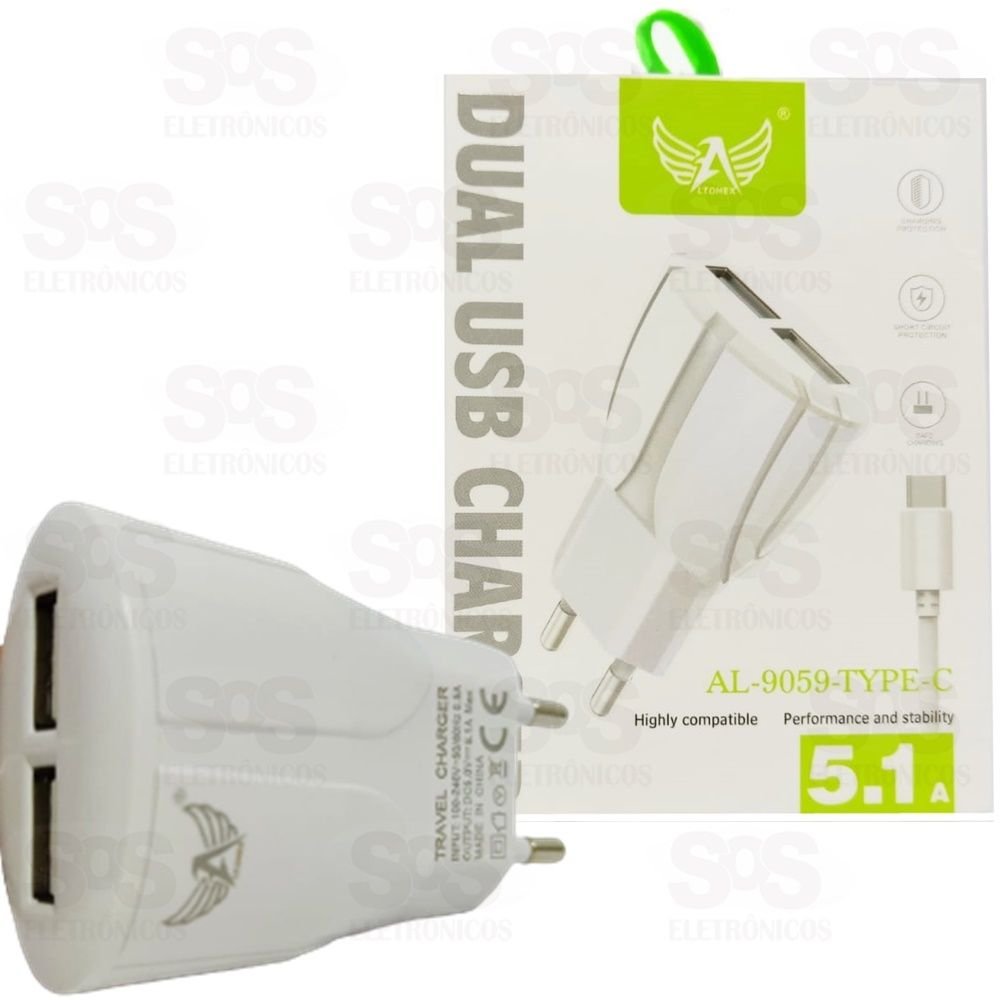 CARREGADOR COMPLETO TIPO V8 ALTOMEX TURBO DUAL USB AL-9059-TYPE-V8