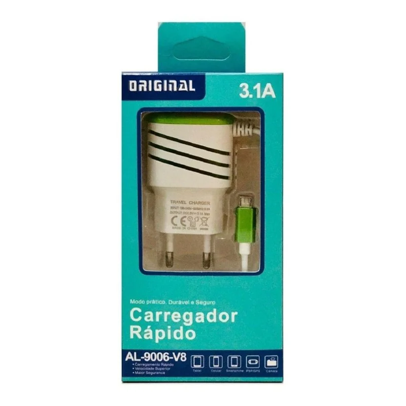 CARREGADOR COMPLETO TIPO V8 SMART 3.1A 2XUSB