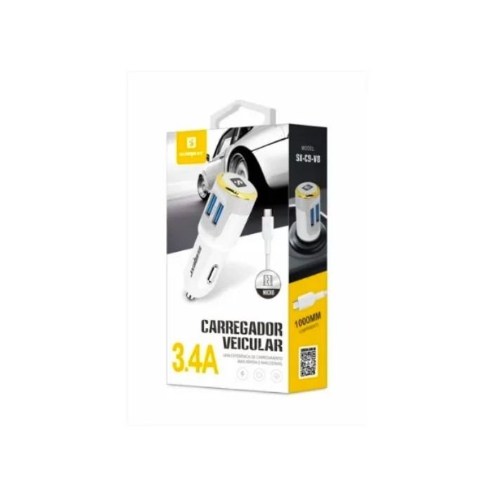 CARREGADOR VEICULAR COM CABO TIPO LIGHTNING SUMEXR SX-C9-V8 2 USB 5V 3.4A