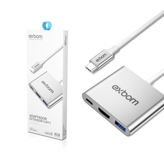 CABO TIPO C PARA HDMI-VIDEO USB 3.0 PD ADAPTADOR EXTENSOR 3 EM 1 U3V-A3N1 EXBOM *