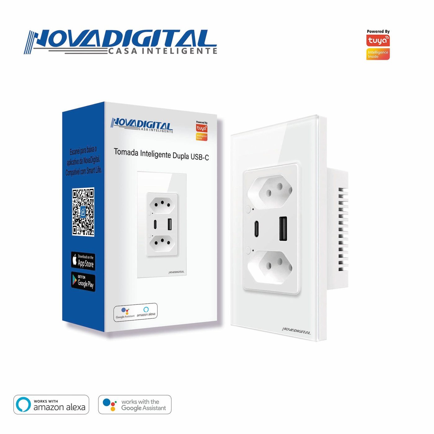 TOMADA INTELIGENTE NOVADIGITAL DUPLA USB / USB-C S2C-USB-C​