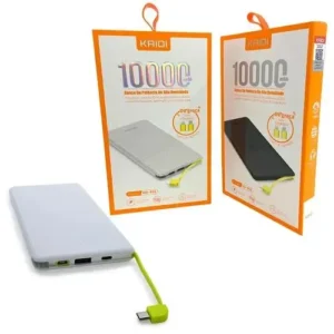 CARREGADOR PORTÁTIL 10000 MAH BRANCO KAIDI COM DOIS ADAPTADORES DE BRINDE KD-951 TIPO V8 TIPO C TIPO LIGHTNING