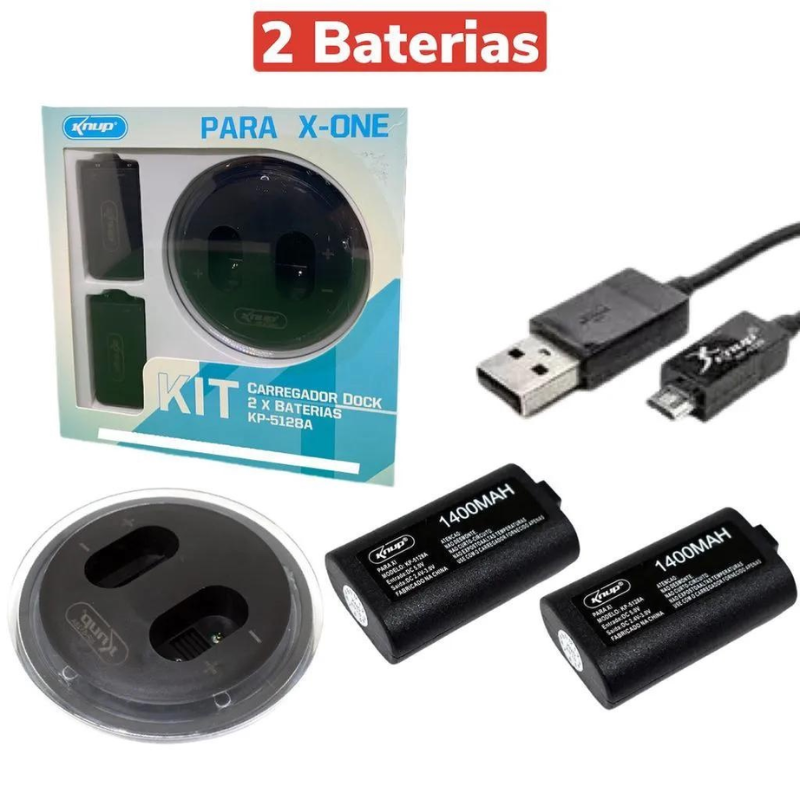 KIT CARREGADOR COM DUAS BATERIAS E UM DOCK DE CARREGADOR PARA CONTROLE DE XBOX ONE KNUP KP-5128A *