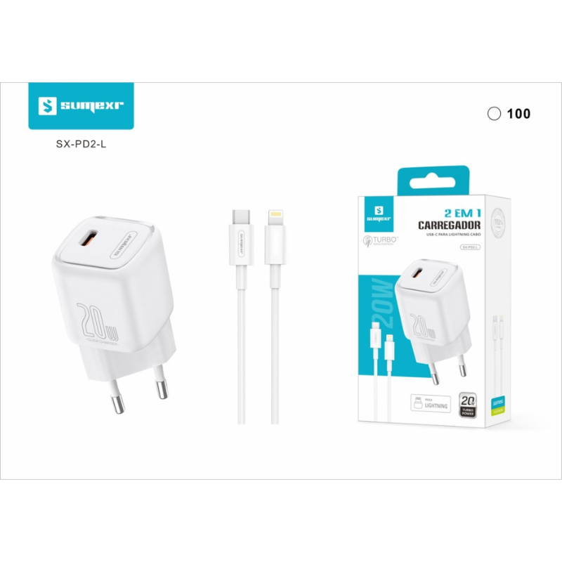 CARREGADOR DE CELULAR USB-C PARA USB-C SUMEXR SX-PD2-C*