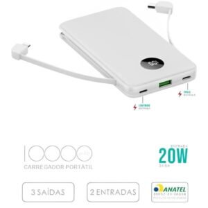 BATERIA PORTÁTIL FAM PRIME L10051 POWER BANK 10000MAH 2USB / MICRO / TIPO-C BRANCO