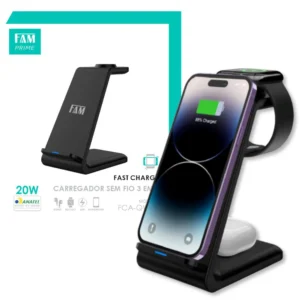 CARREGADOR FAM  FAST CHARGE  SEM FIO 3 EM 1 FCA -QW27 20W